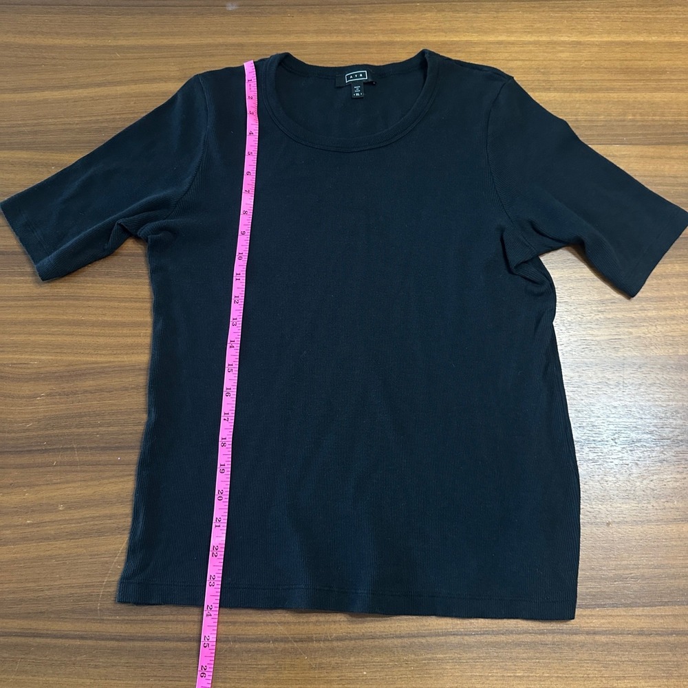 AYR The Exec Ribbed Tee Pima Cotton Blend Womens XL Black Quiet Luxury Classic - Picture 6 of 11